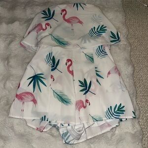 L'ATISTE Flamingo Print Jumpsuit - White and Pink